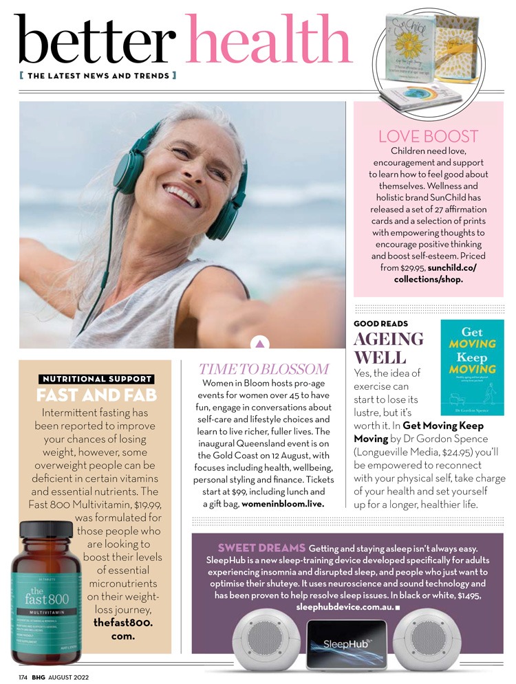 SleepHub featured in the better health section of Better Homes and Gardens